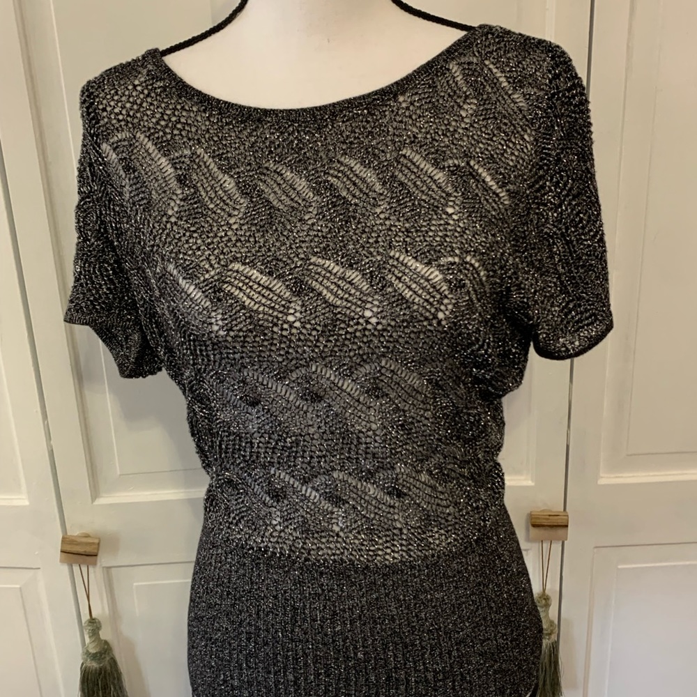 Cache Sweater Black Silver Thread - image 1